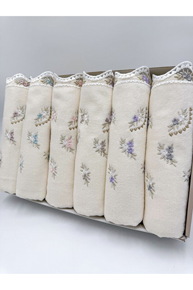 Flower Embroidered Boxed Velvet 6-Piece 30X50 Kitchen Towel Set