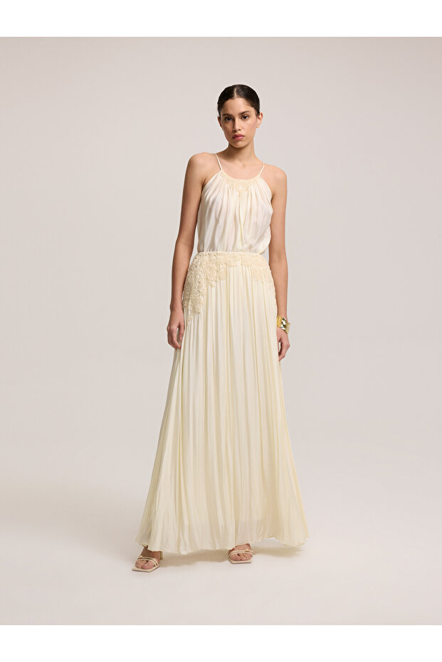 Dantel İşlemeli Sarı Etek - 1