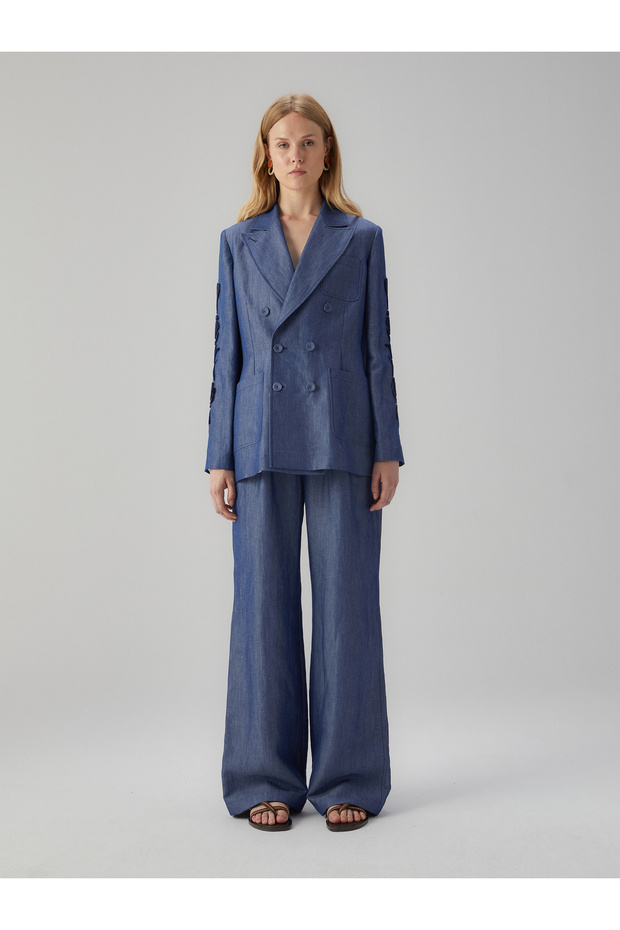 Kolu İşlemeli Keten Ceket - 1