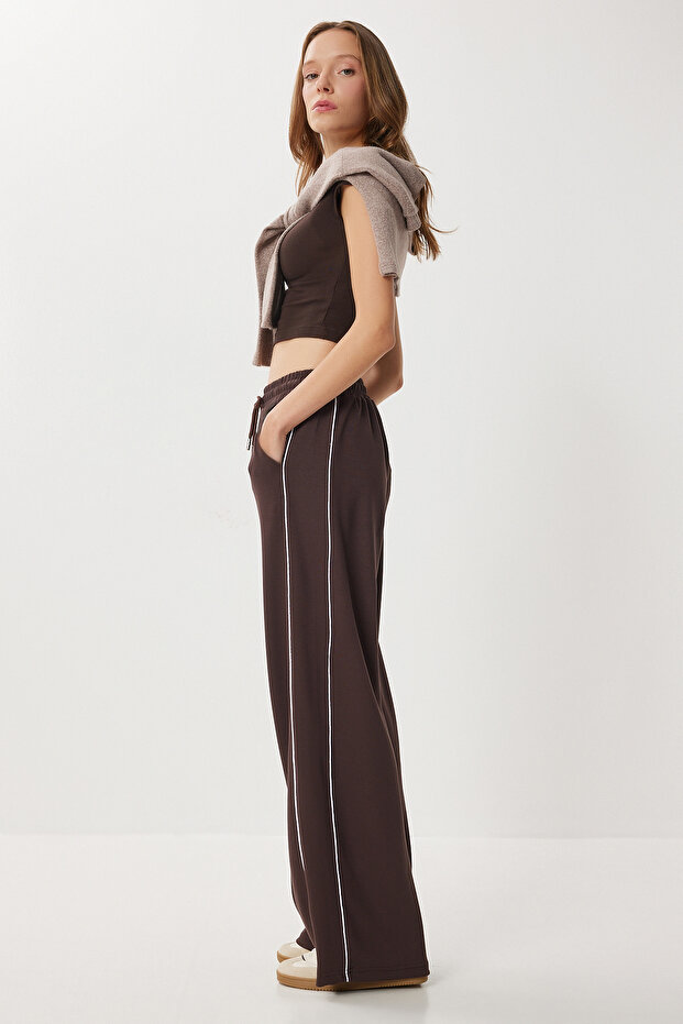 Contrast Stripe Modal Sweatpants Lkb0015 Brown