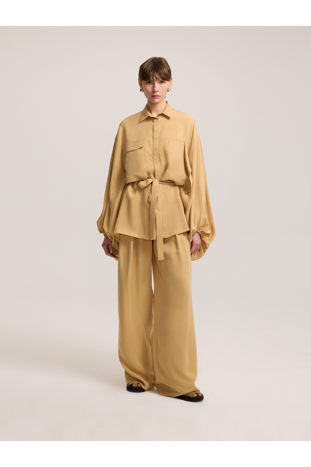 Düşük Omuz Cupro Bluz - 1