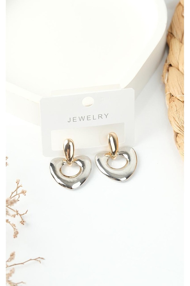 Steel Colorfast Two Tone Heart Design Dangle Earrings