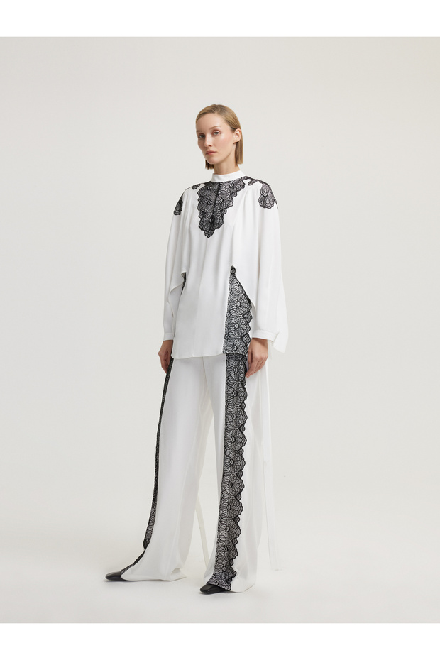 Kontrast Dantelli Beyaz Bluz - 2