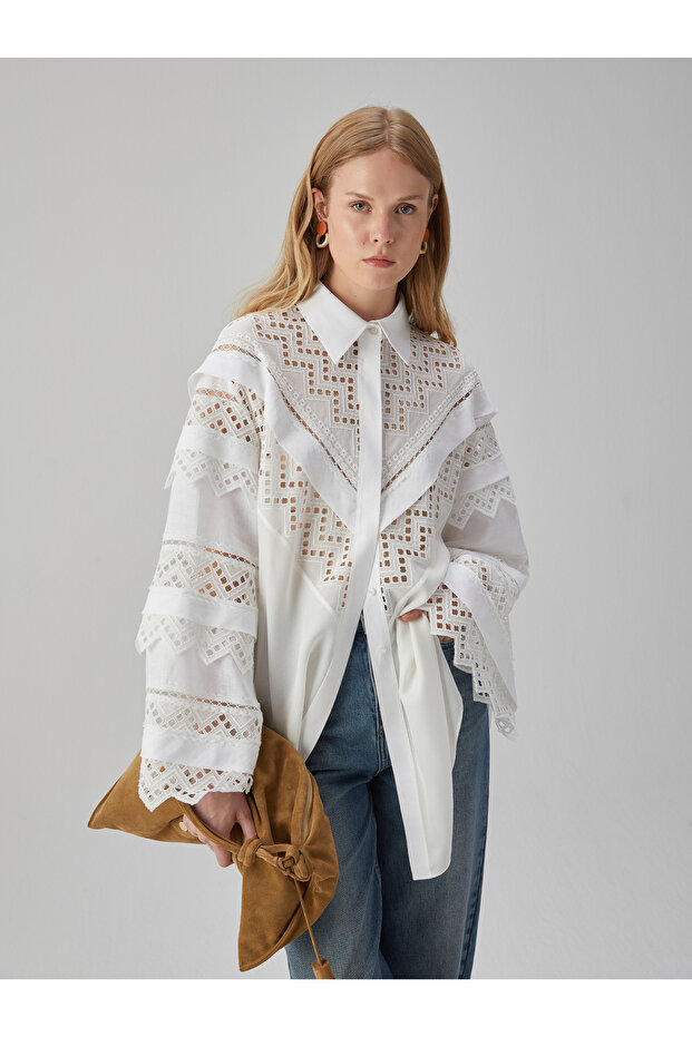 Brodeli Beyaz Gömlek - 8