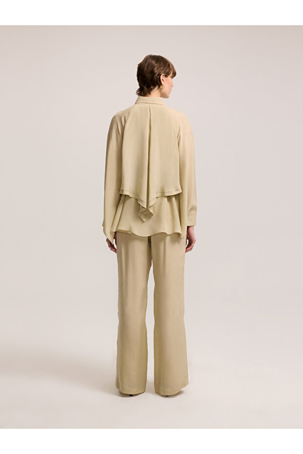 Kontrast Dikişli Haki Bluz - 1