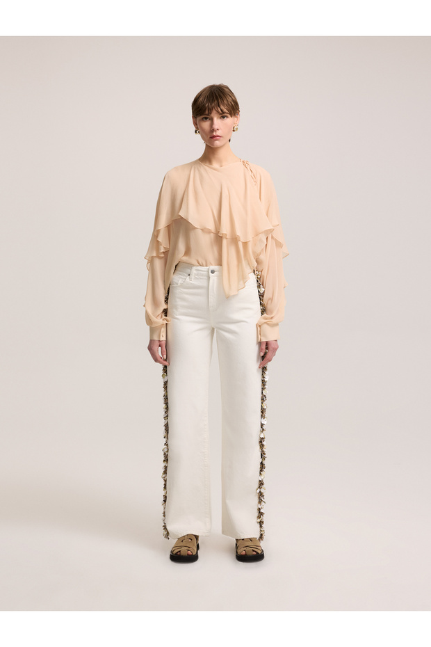 Boncuklu Beyaz Pantolon - 3