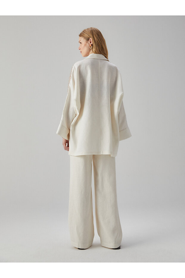 Taş İşlemeli Keten Gömlek - 3