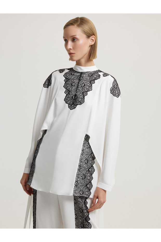 Kontrast Dantelli Beyaz Bluz - 5