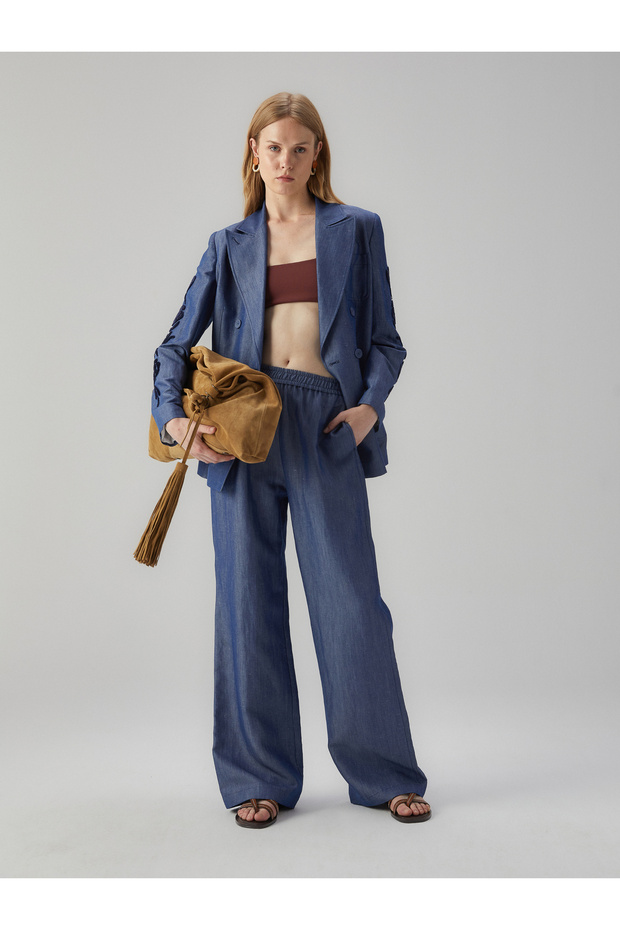 Kolu İşlemeli Keten Ceket - 7