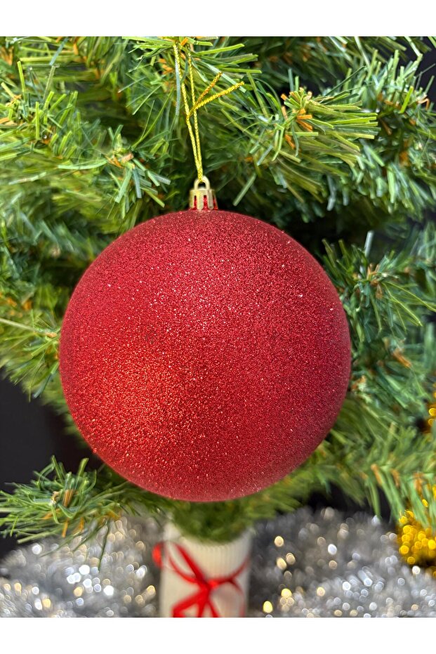 Red Glitter Christmas Tree Ornament 12 cm Single Large Glitter Christmas Ball Eng-149