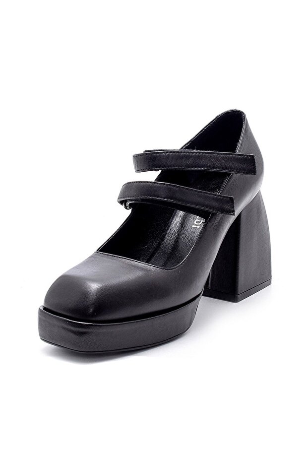 Penelope Siyah Deri Kadın Kalın Topuk - 2