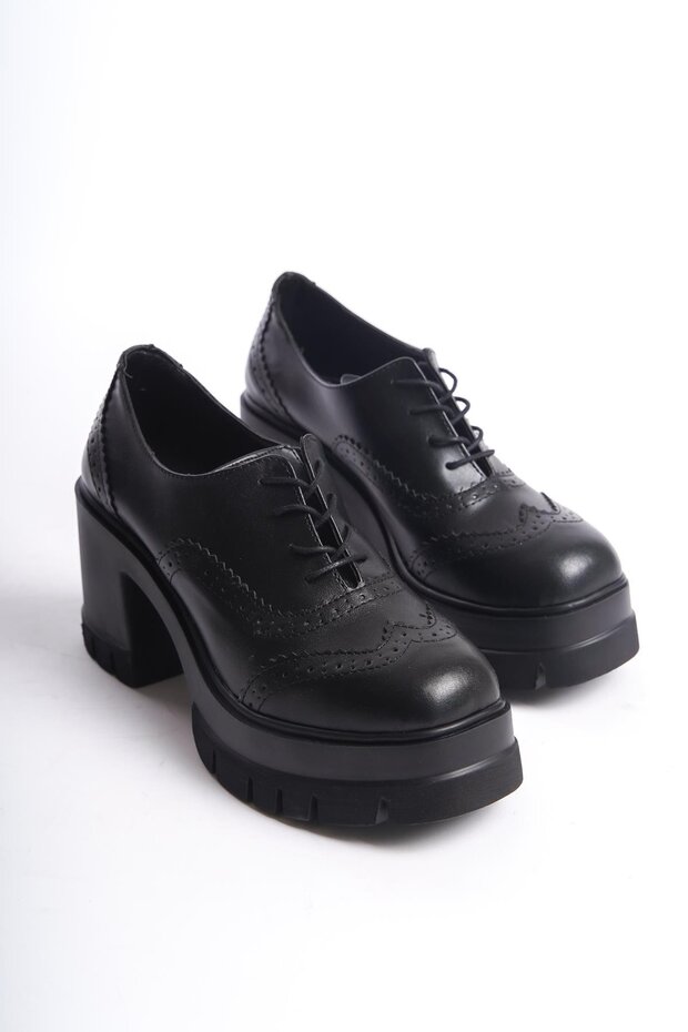Women's Dianai Black Skin Carık Model 8 cm Heeled Platform Shoes