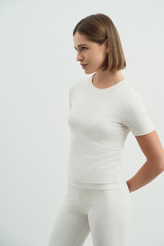 Crew Neck Soft Short Sleeve T-Shirt Beige