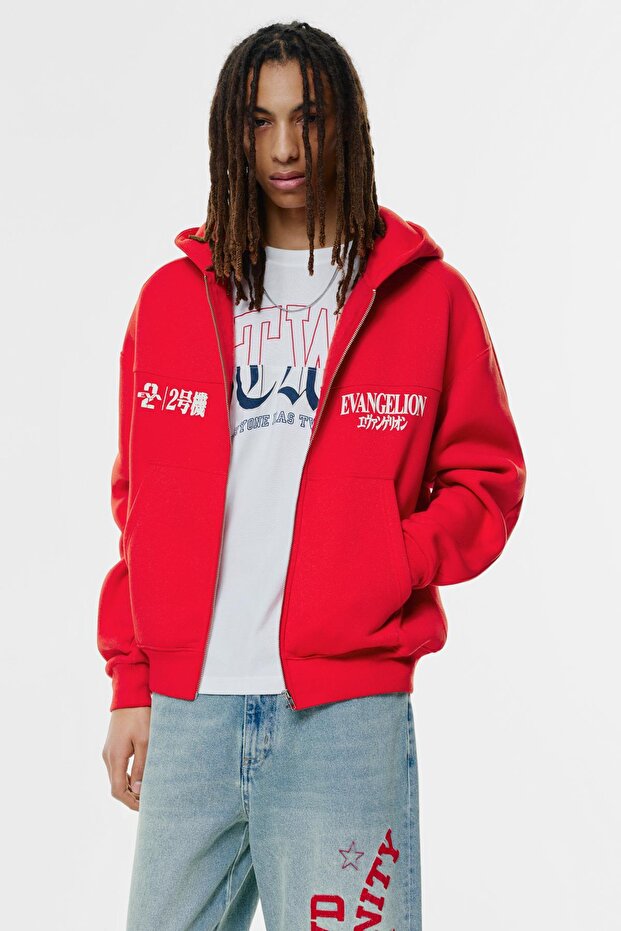 Evangelion fermuarlı kapüşonlu sweatshirt - 2