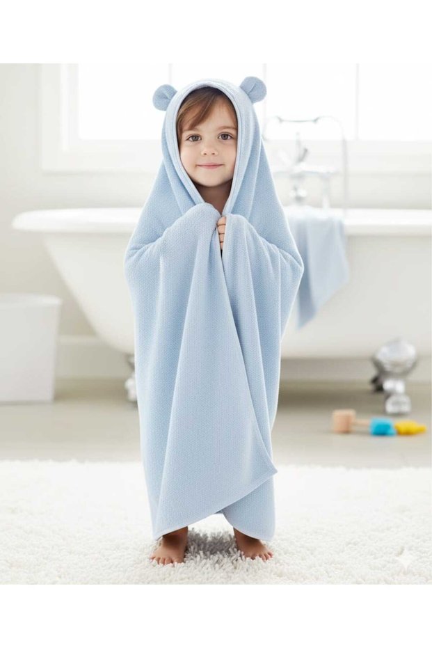Outlet Extra Soft Cotton Girl-Boy Baby Kids Bath Towel Swaddle 100X100Cm with Ears/Blue