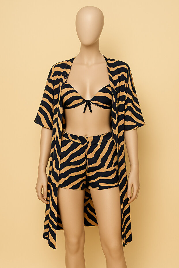 Zebra Desenli 3'lü Şortlu Takım Pijama - 1