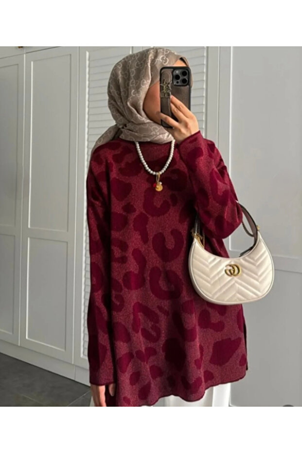 Leopard Patterned Loose Knit Sweater – Winter Oversized Women's Sweater