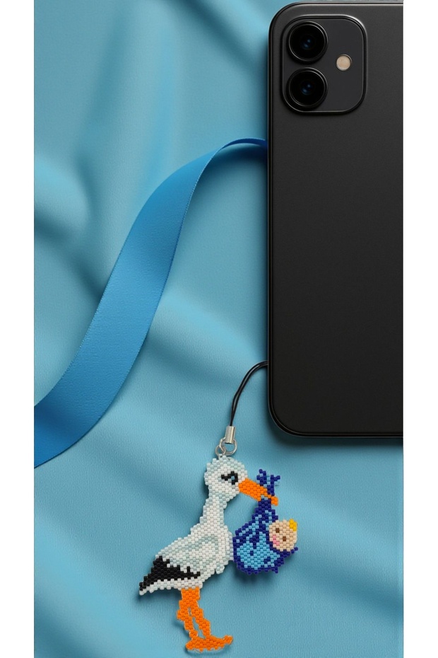 Miyuki Beads Handmade Stork Carrying Baby Phone Charm - Charm