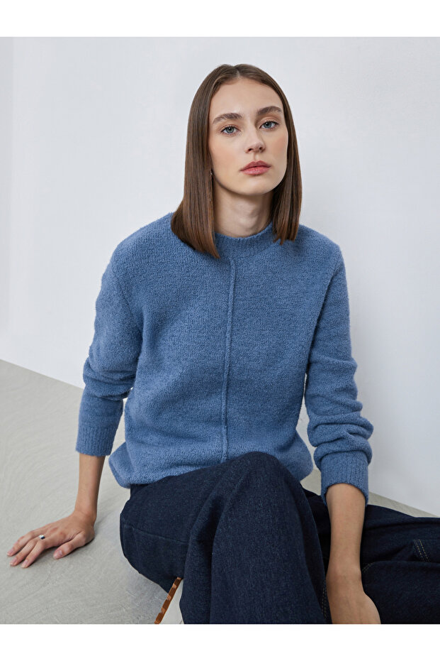 Medium Blue Regular Fit Textured Sweater