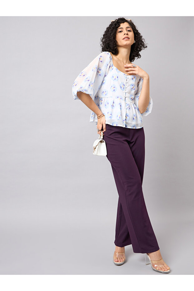 Floral Peplum Top with 3/4 Sleeves