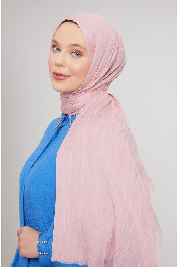 Pudra Pliseli Pamuklu Şal - 1