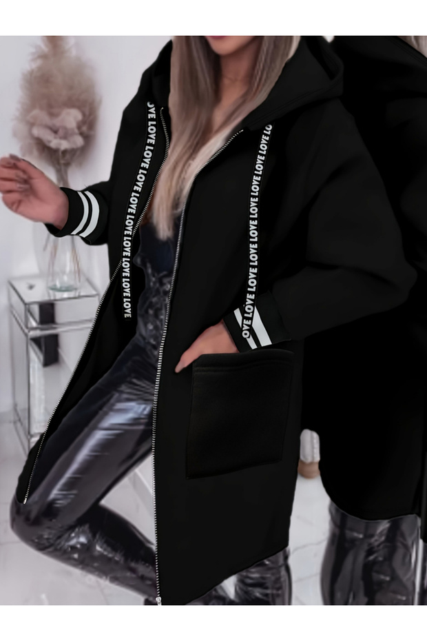Women Black Zip Up Hoodie Jacket