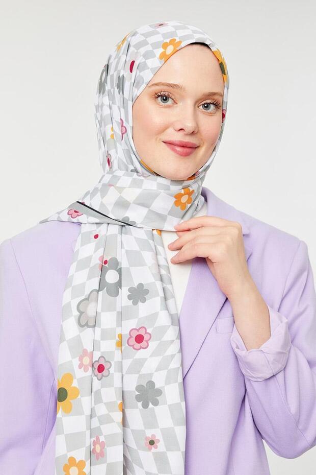 Mould Green Floral Pattern Mono Crepe Shawl
