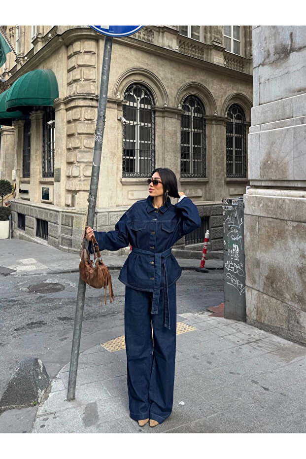 طقم سترة وبنطلون من الدنيم - 2