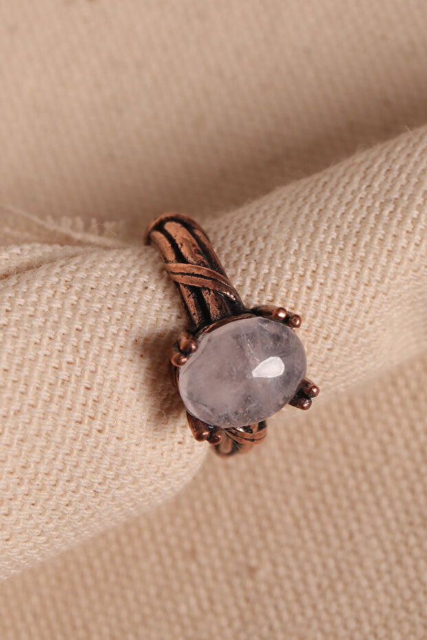 Adjustable Authentic Copper Ring with White Quartz Stone - 1