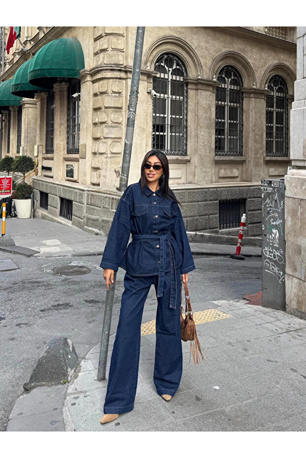 Denim Jacket Pants Bottom Top Set