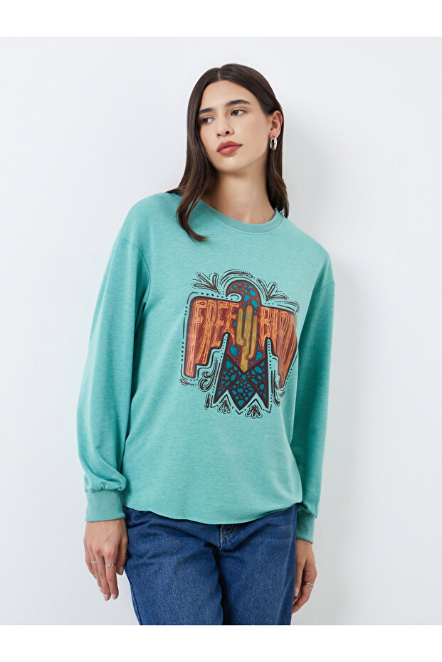 Green Free Bird Graphic Round Neck T-Shirt