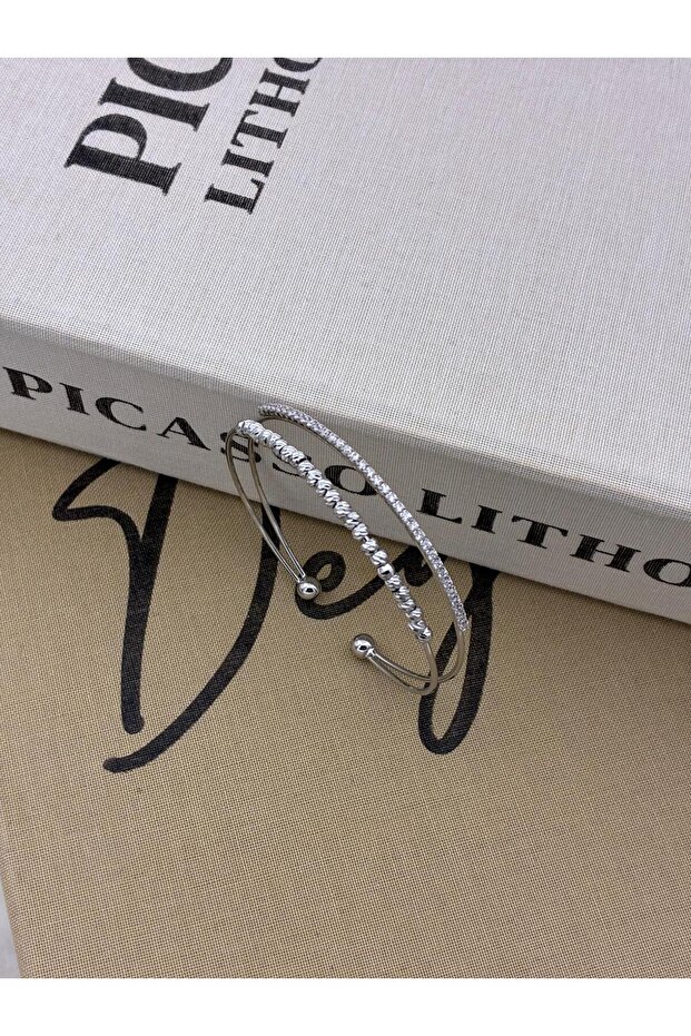 Silver Color Adjustable Two Row Dorica and Zircon Stone Detailed Bracelet