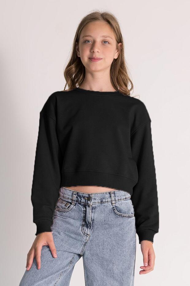 Mojo Girl's 10-15 Years Old Basic Crop Sweatshirt Black