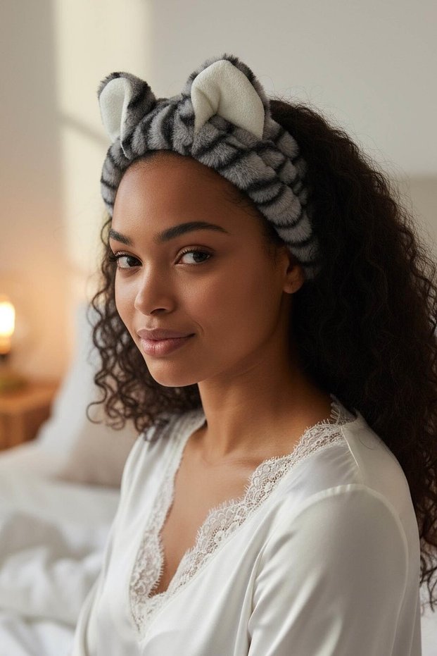 Gray Color Plush Hair Band with Ear Detail