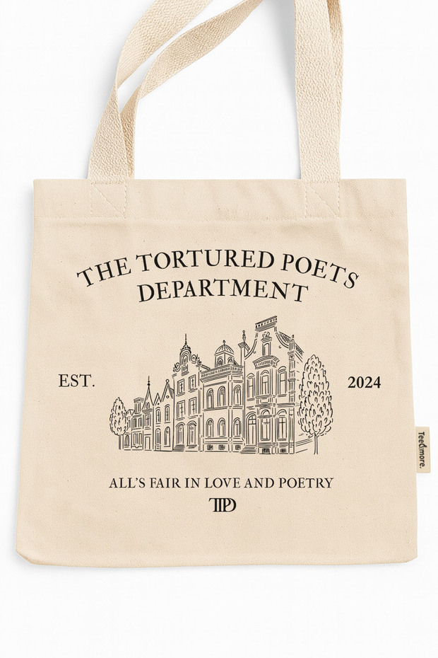 The Tortured Poets Department Printed Canvas Tote Bag with Velcro and Inner Pocket