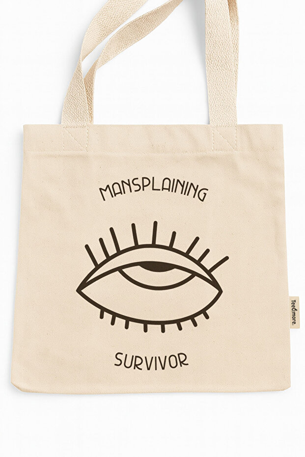 Mansplaining Survivor Printed Canvas Tote Bag with Velcro and Inner Pocket
