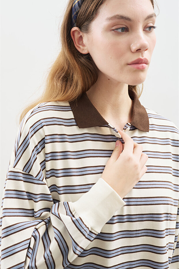 POLO YAKA OVERSIZE TSHIRT MAVİ - 6