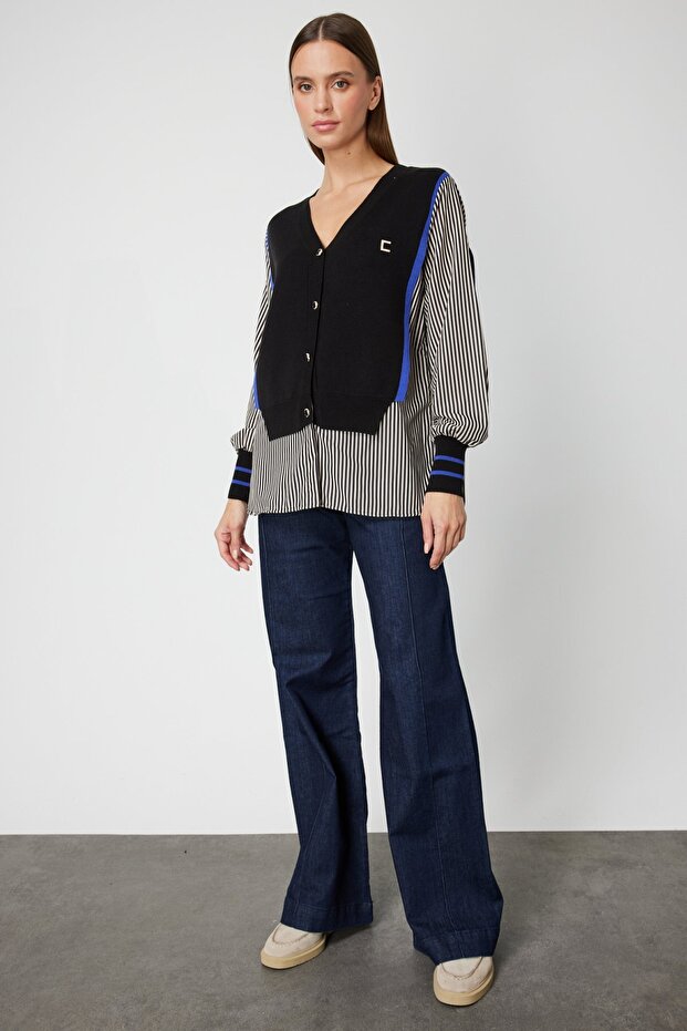 Mix Kumaş Gömlekli Bluz - 4