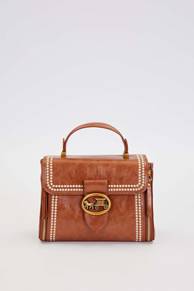 Authentic Phaeton Metal Logo and Embroidery Detailed Medium Size Women's Hand and Shoulder Bag Lv930574 Camel