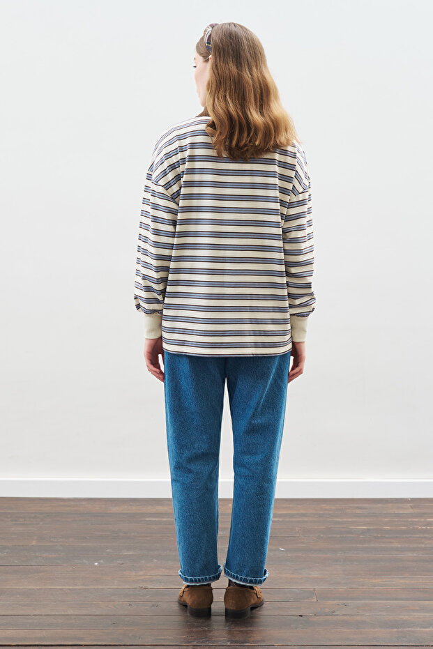 POLO YAKA OVERSIZE TSHIRT MAVİ - 7