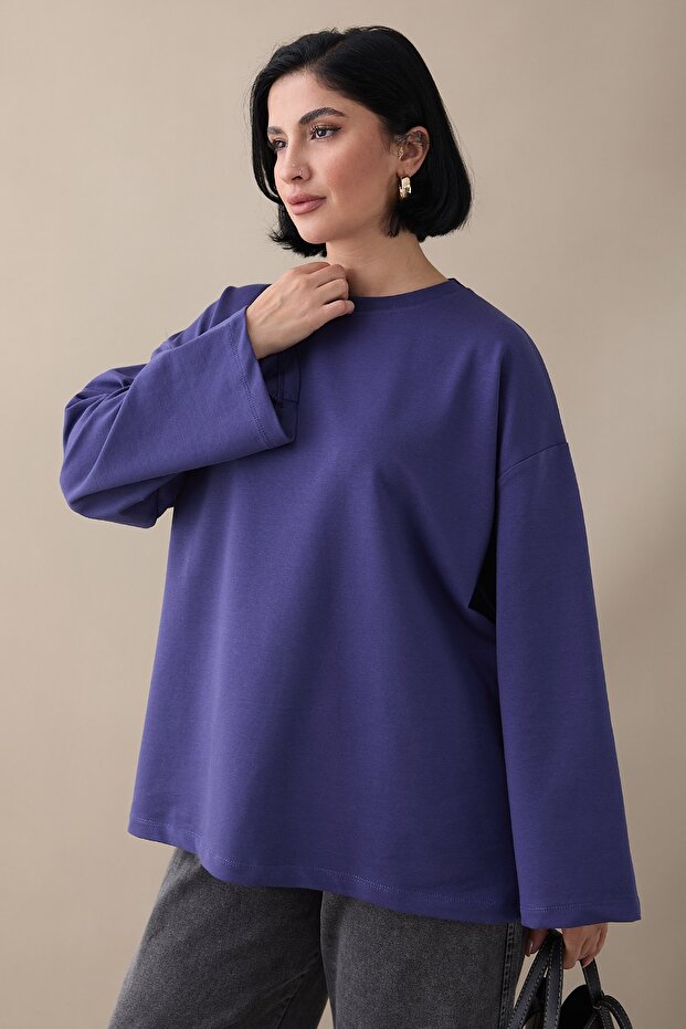 Oversize Geniş Kol Mor Sweat - 4