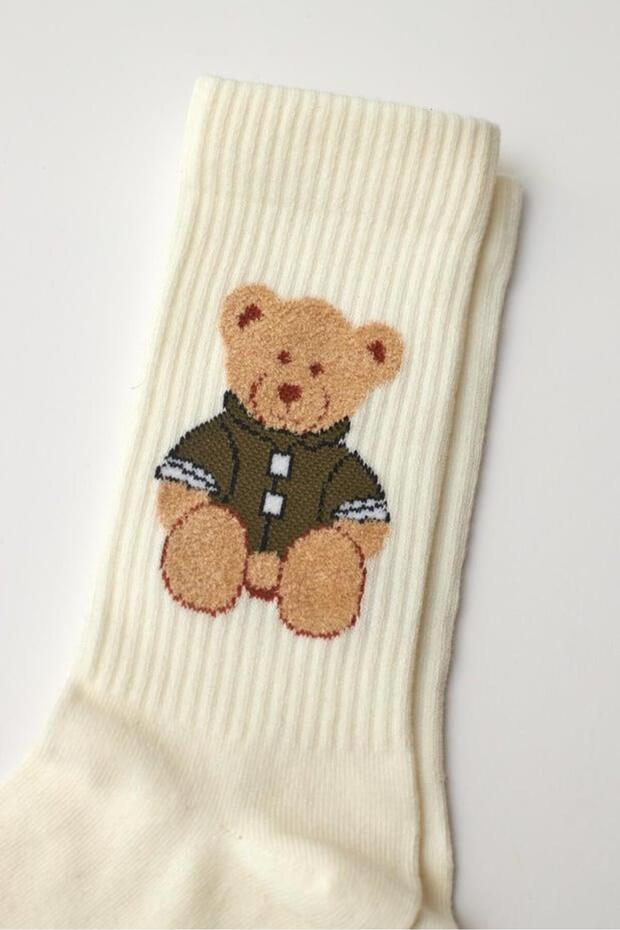 Șosete cu model Teddy Ecru - 2