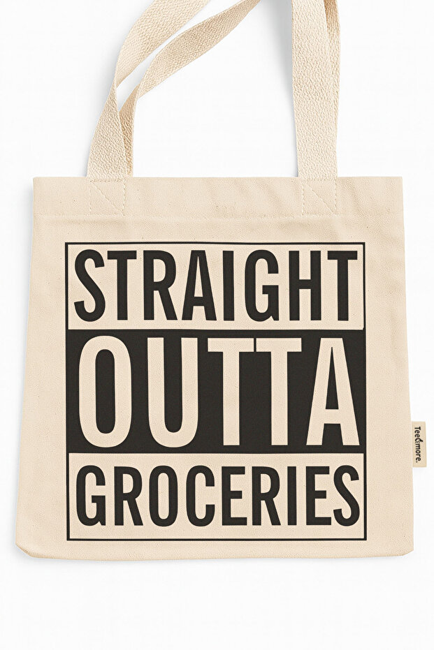 Straight Outta Groceries Printed Canvas Tote Bag with Velcro and Inner Pocket