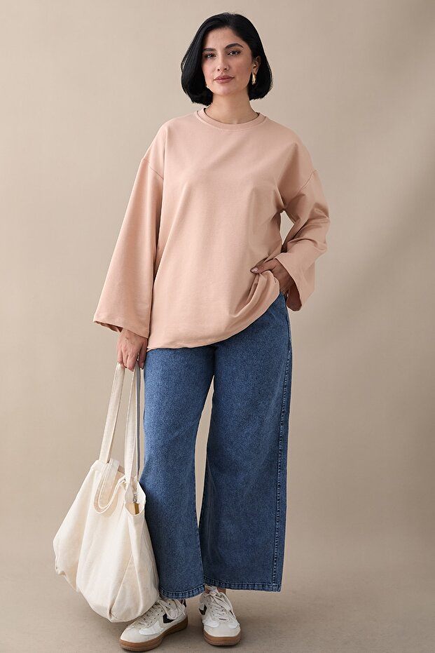 Oversize Geniş Kol Somon Sweat - 4