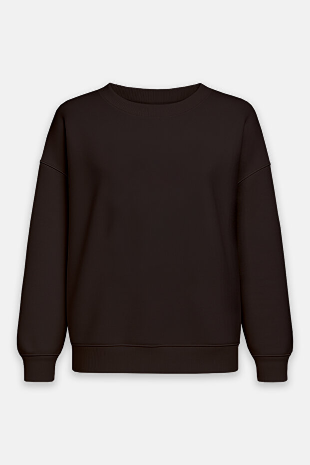 Acı Kahve Şardonlu Basic Oversize Sweatshirt - 4