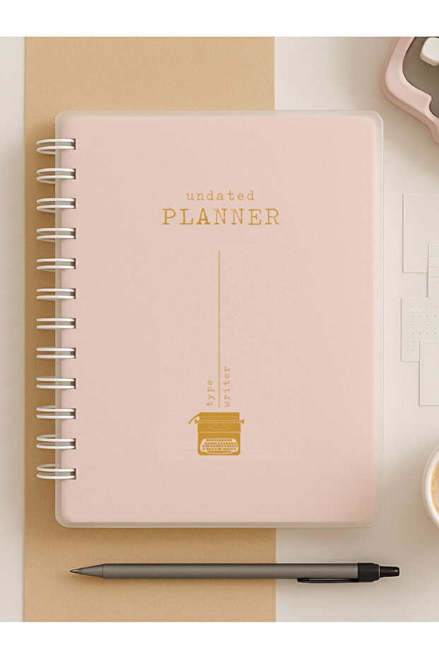 Undated Daily Planner Agenda - Pp Matte-Thick Plastic Cover - Steel Spiral - Typewriter