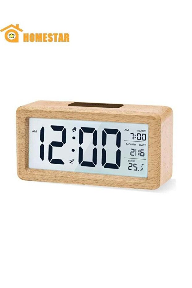 HOMESTAR Clock Wooden Digital Alarm Clock, LED Digital Clock with Date Display, Temperature, Batter - 1