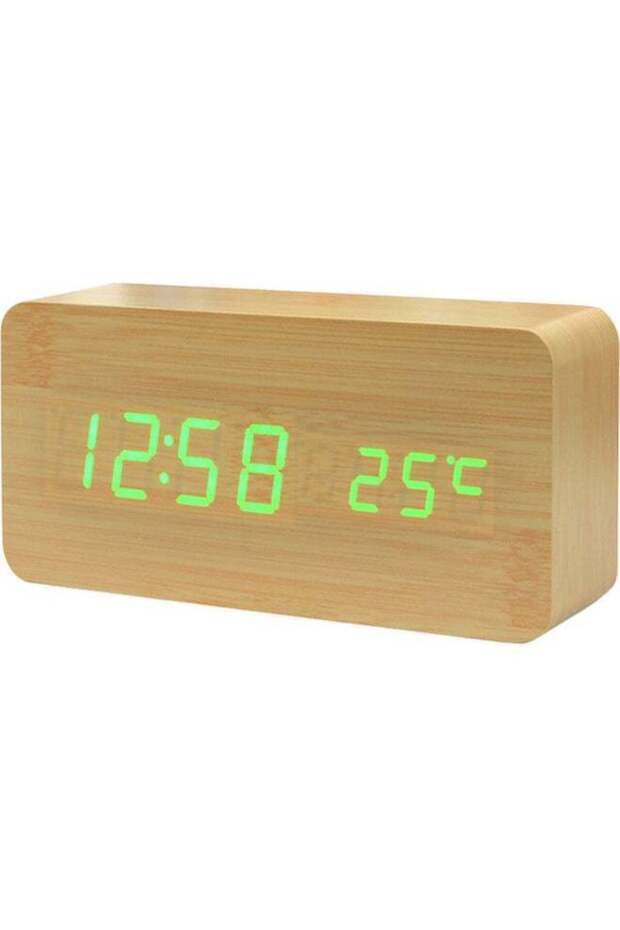 Electronic LED Digital Wooden Alarm Clock Brown 17.00 x 5.50 x 9.20cm
