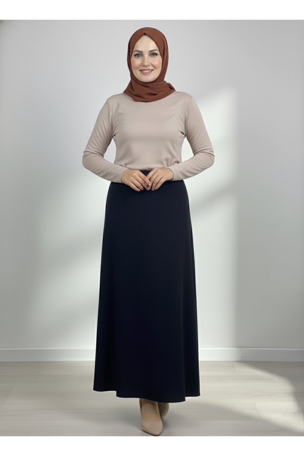 Women's Mother's Elastic Waist Black Combed Cotton Skirt