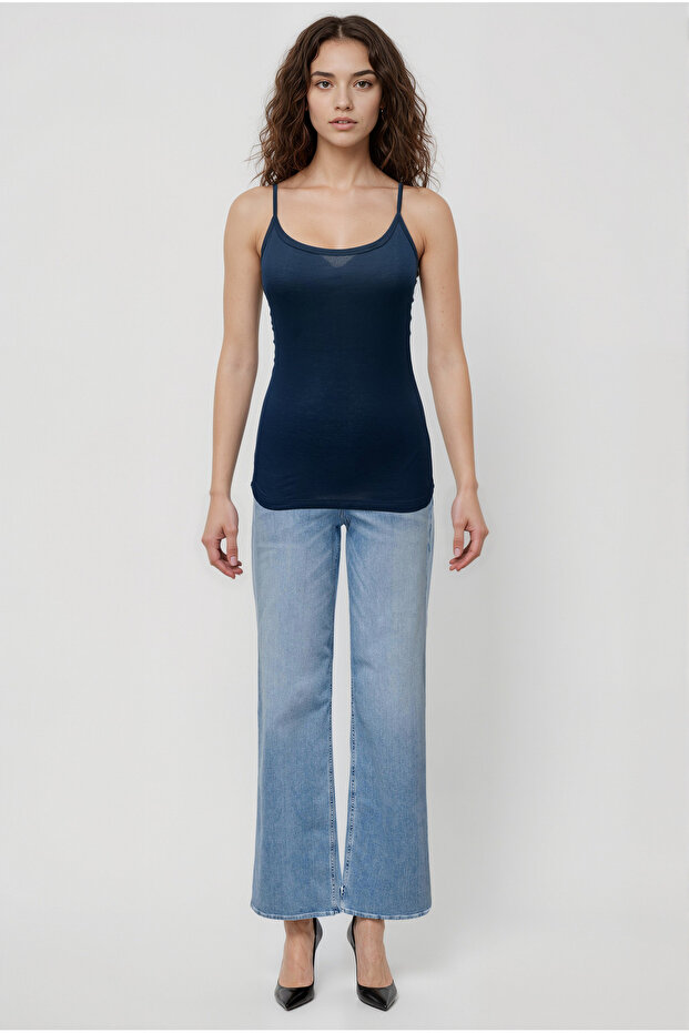 Navy Blue Round Neck Rope Strap Women's